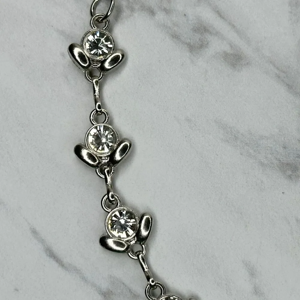 Y2K Rhinestone Flower Silver Chain Belt Extra Small/Small (XS/S) ✨